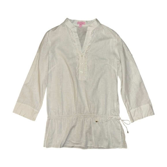 Lilly Pulitzer Tops - Lilly Pulitzer white ruffle linen blend blouse women’s size 6
